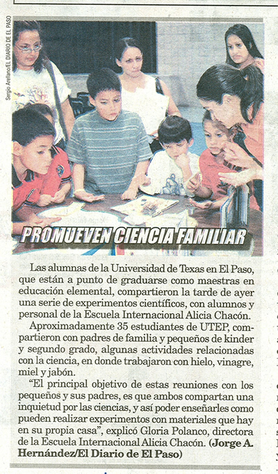 Family Science Nights - From El Diario - Ocotber 27, 2005 