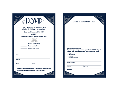 gala and silent auction rsvp cards front and back