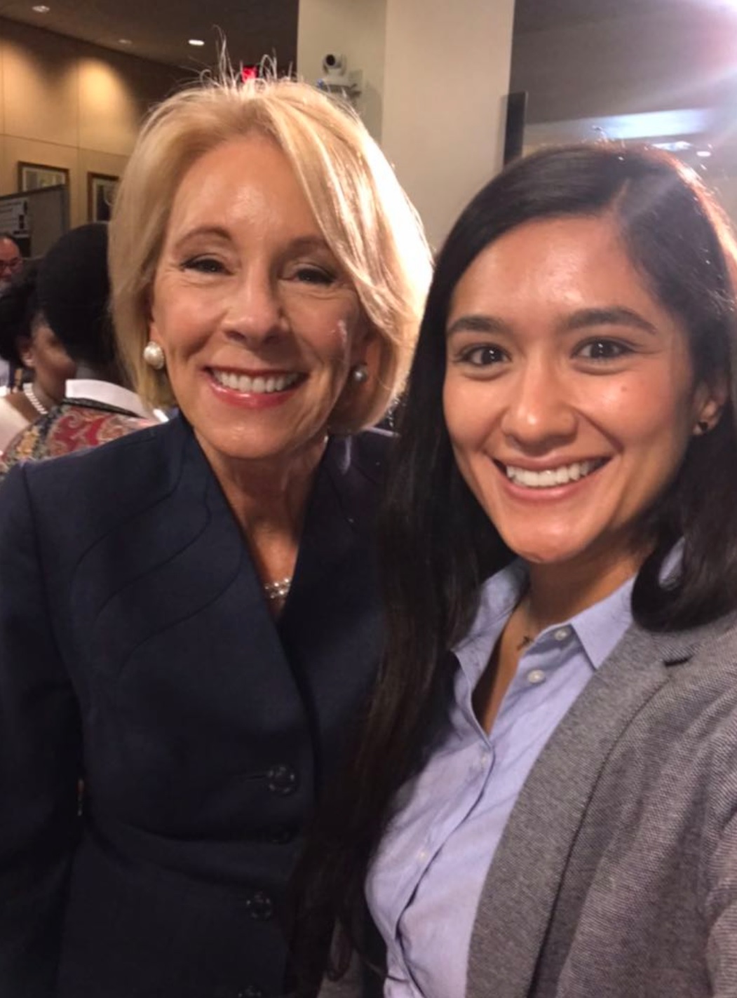 Jazmin Quezada with the United States secretary of education Betsy DeVos